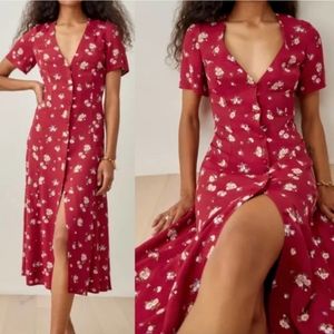 Reformation Locklin midi dress size 0 red floral